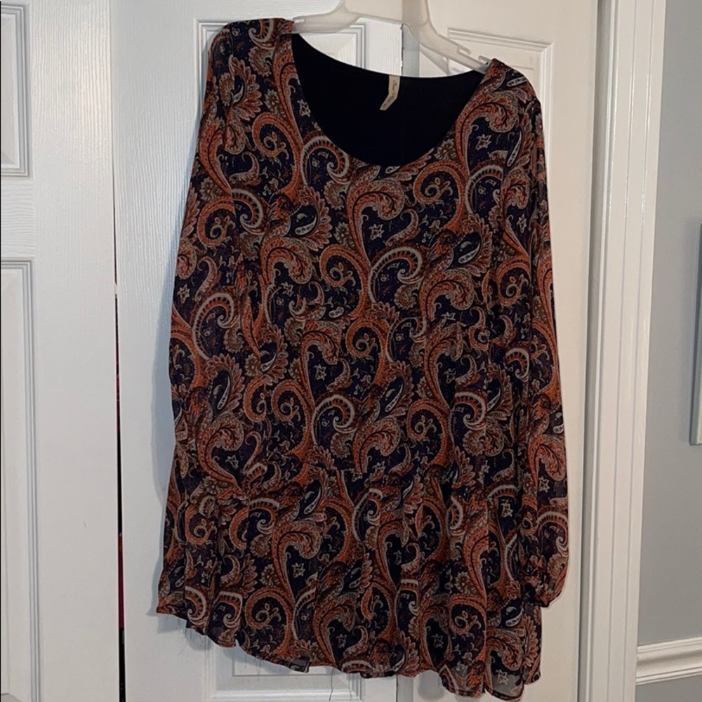 Paisley print long sleeve flowy dress
